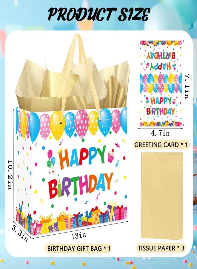 WNINK Large Birthday Gift Paper Bag with Tissue Paper & Card, 13 Inch Happy Birthday Balloon Design Gift Bag for Men, Women & Kids, Colorful Party Gift Bag - Image 4